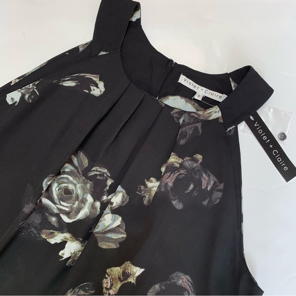 VIOLET + CLAIRE dark floral sleeveless round neck top office date night dressy - Picture 3 of 12
